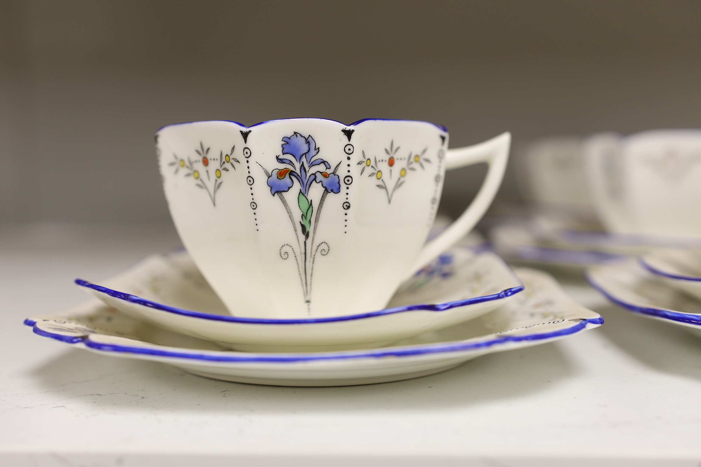 A Shelley Queen Anne Blue Iris F11561 set for six tea set